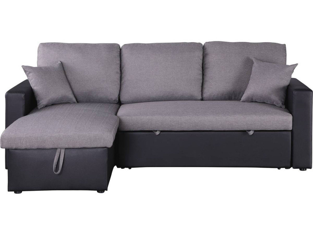 Canapé d'angle convertible/ réversible avec coffre "Alain" - 3 places - Gris / Noir