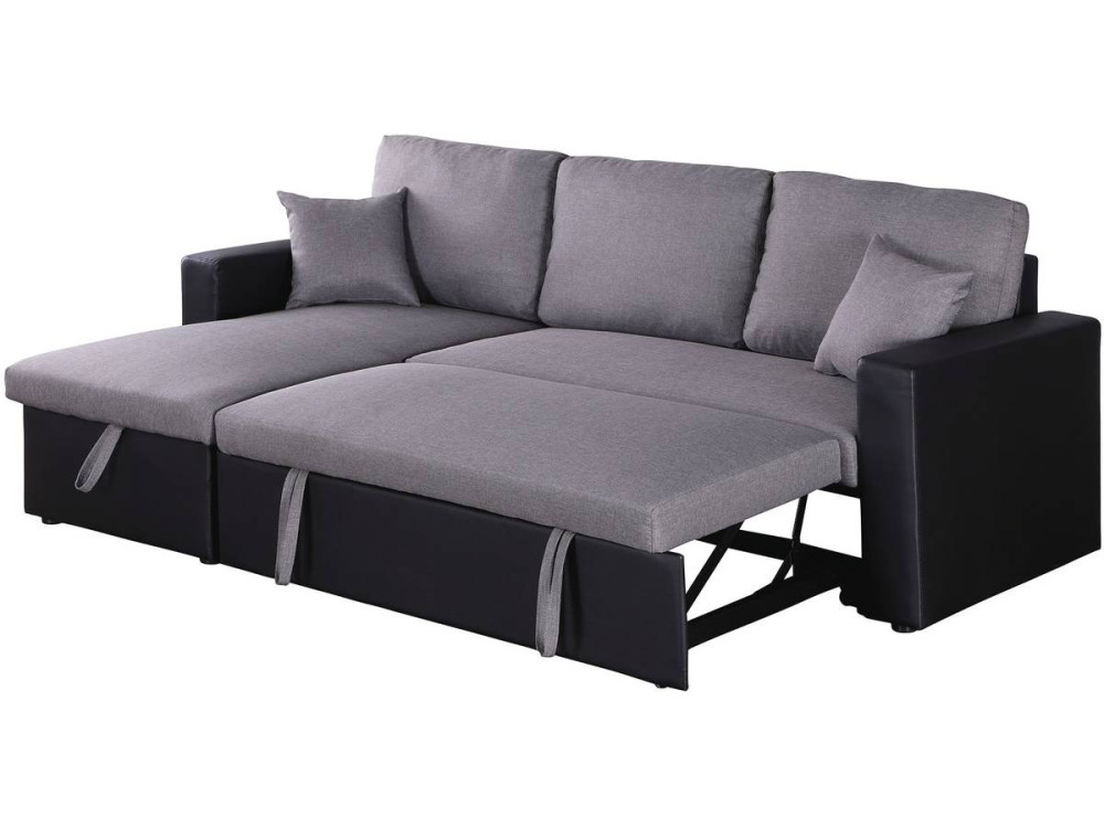 Canapé d'angle convertible/ réversible avec coffre "Alain" - 3 places - Gris / Noir