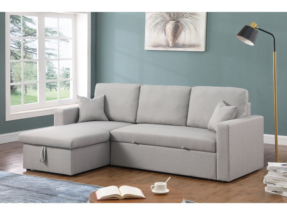 Canapé d'angle convertible/ réversible avec coffre "Alain" - 3 places - Gris clair