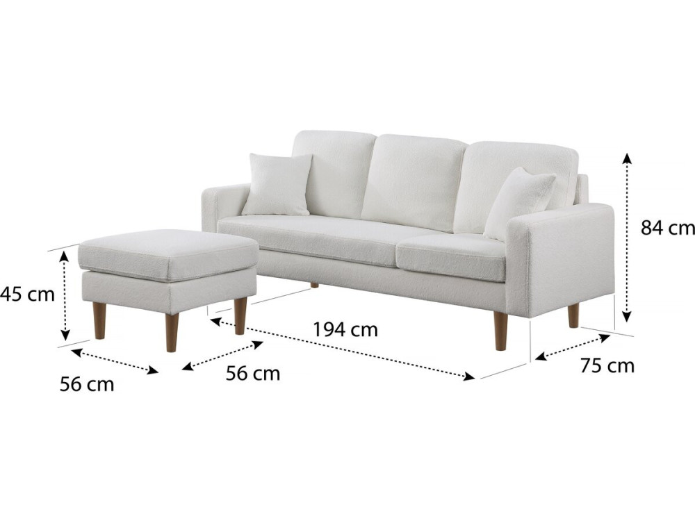 Canapé d'angle réversible en tissu "Gabby" - 3 places - Blanc