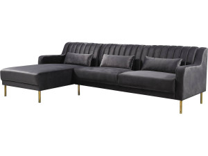 Canapé d'angle en velours "Oliver" - 275 x 161 x 81 cm - 5 places - Gris - Angle gauche