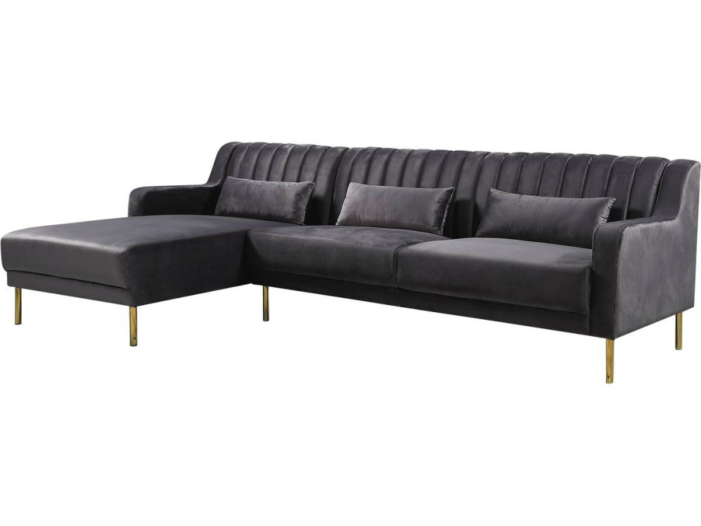 Canapé d'angle en velours "Oliver" - 275 x 161 x 81 cm - 5 places - Gris - Angle gauche