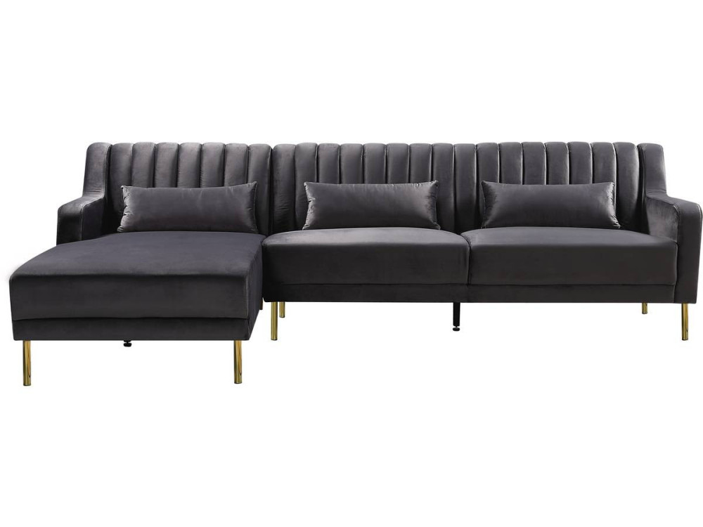 Canapé d'angle en velours "Oliver" - 275 x 161 x 81 cm - 5 places - Gris - Angle gauche
