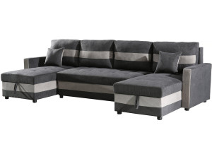 Canapé panoramique convertible avec coffres de rangement "Antoine" - 5 places - Gris foncé/ Gris clair