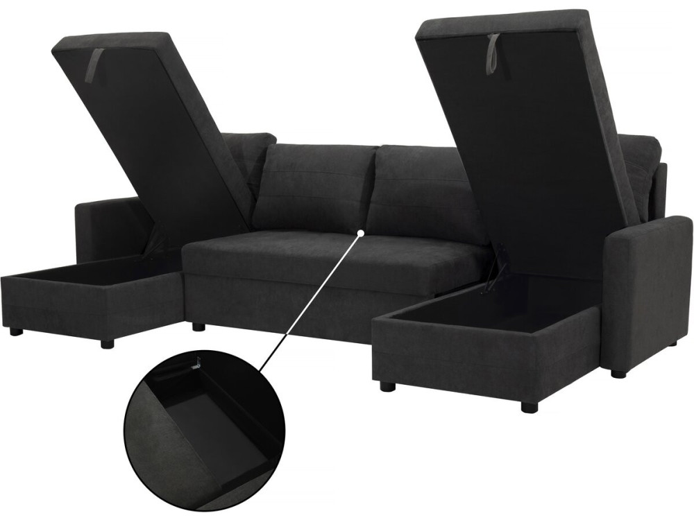 Canapé panoramique convertible avec coffres de rangement "Antoine" - 5 places - Gris foncé