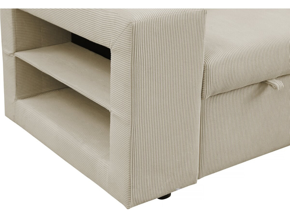 Canapé d'angle en velours côtelé convertible/réversible "Axel" - 3 places - Beige