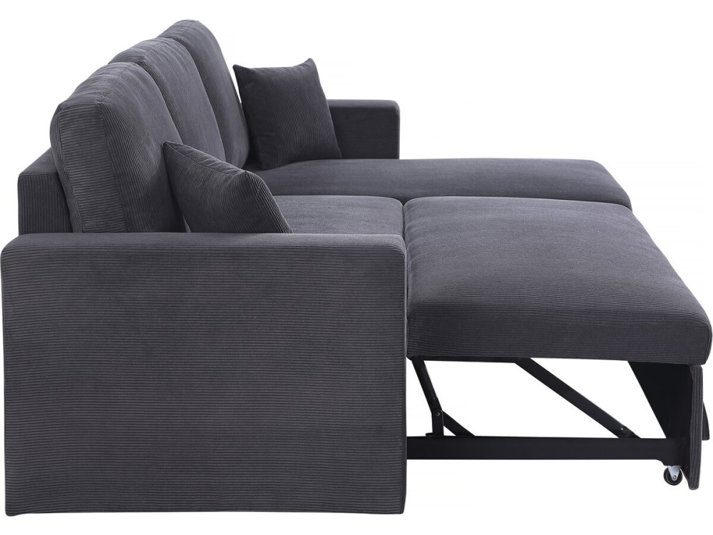Canapé d'angle convertible en velours côtelé "Alain" - 3 places - Gris