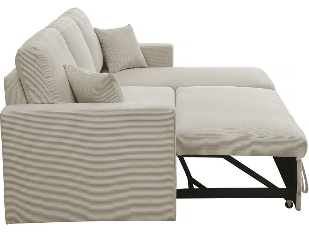 Canapé d'angle convertible en velours côtelé "Alain" - 3 places - Beige