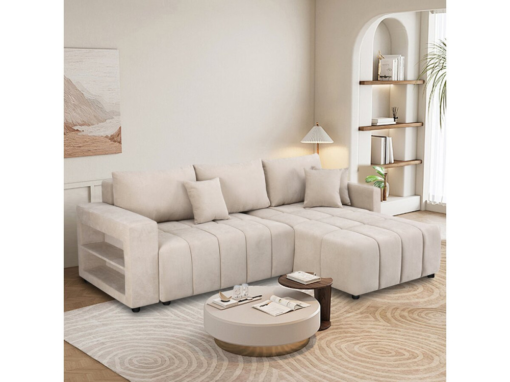 Canapé d'angle convertible tissu chenille 3 places - "Trocadero" - Beige