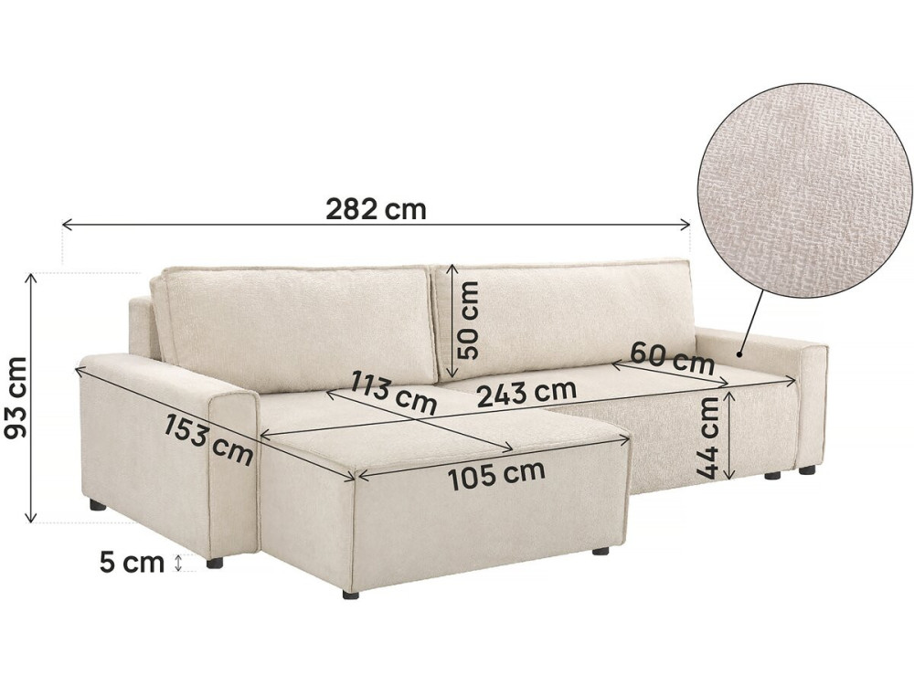 Canapé d'angle convertible en tissu texturé "Montaigne" - 4 places - Beige