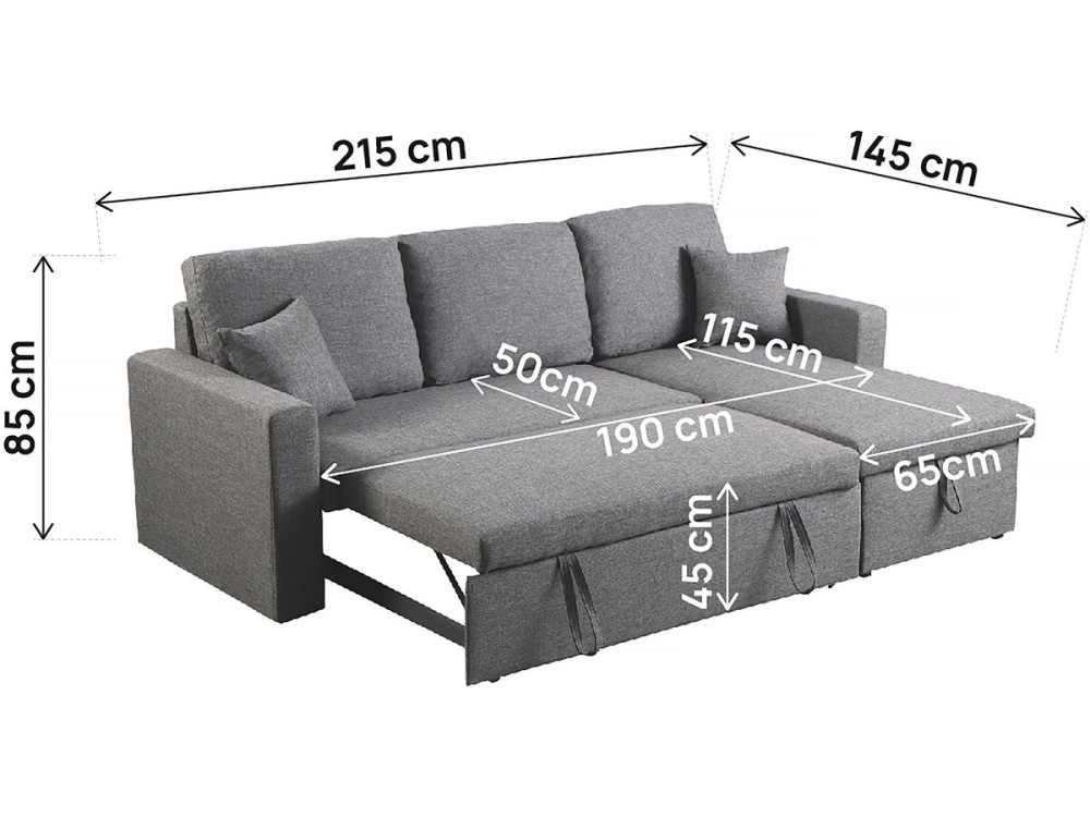 Canapé d'angle convertible/ réversible avec coffre "Alain II" - 3 places - Gris clair