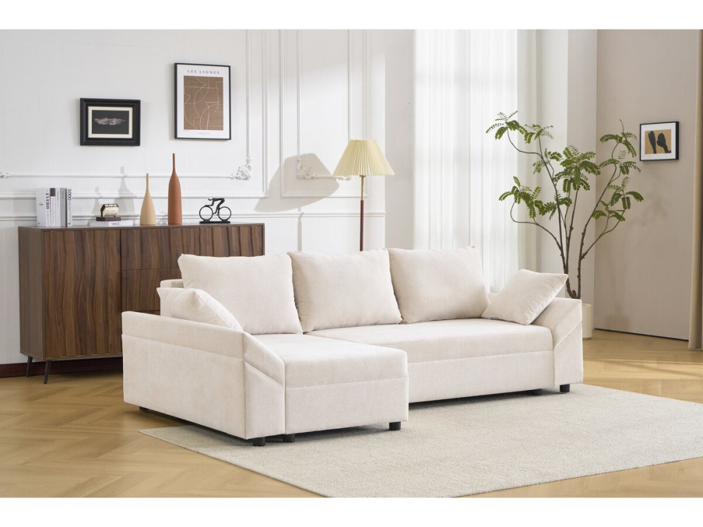 Canapé d'angle convertible et reversible en tissu texturé "Vaugirard II" - 3 places - Beige