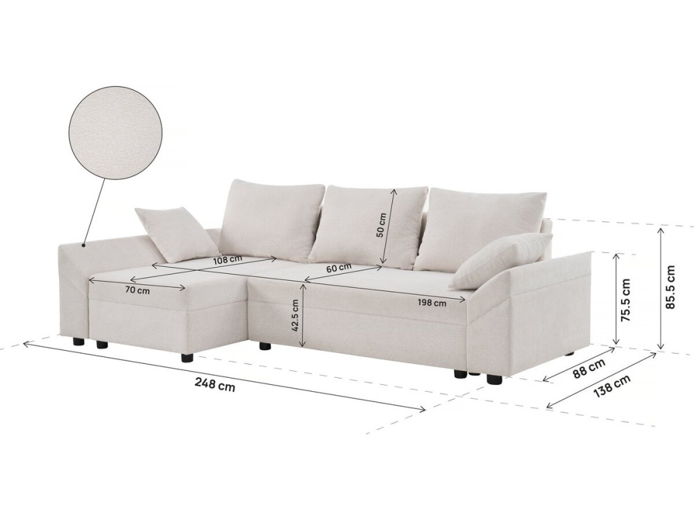 Canapé d'angle convertible et reversible en tissu texturé "Vaugirard II" - 3 places - Beige