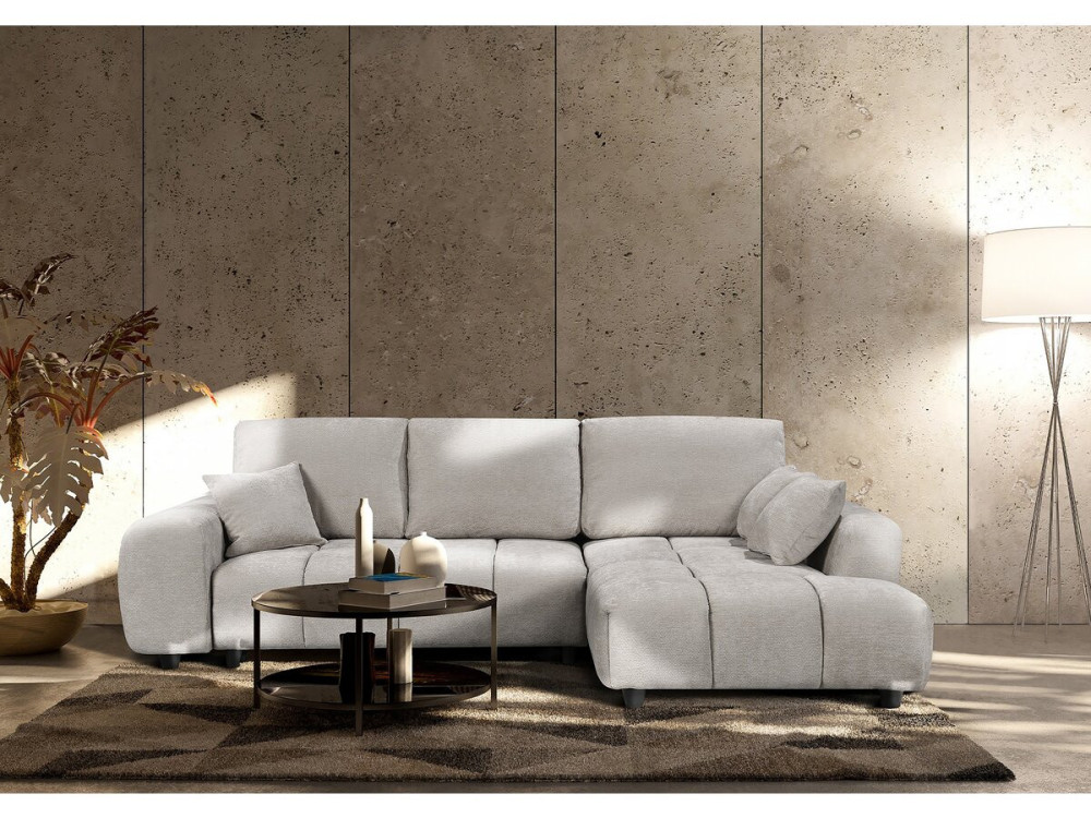 Canapé d'angle droit convertible en tissu chenille "Verneuil" - 3 places - Beige