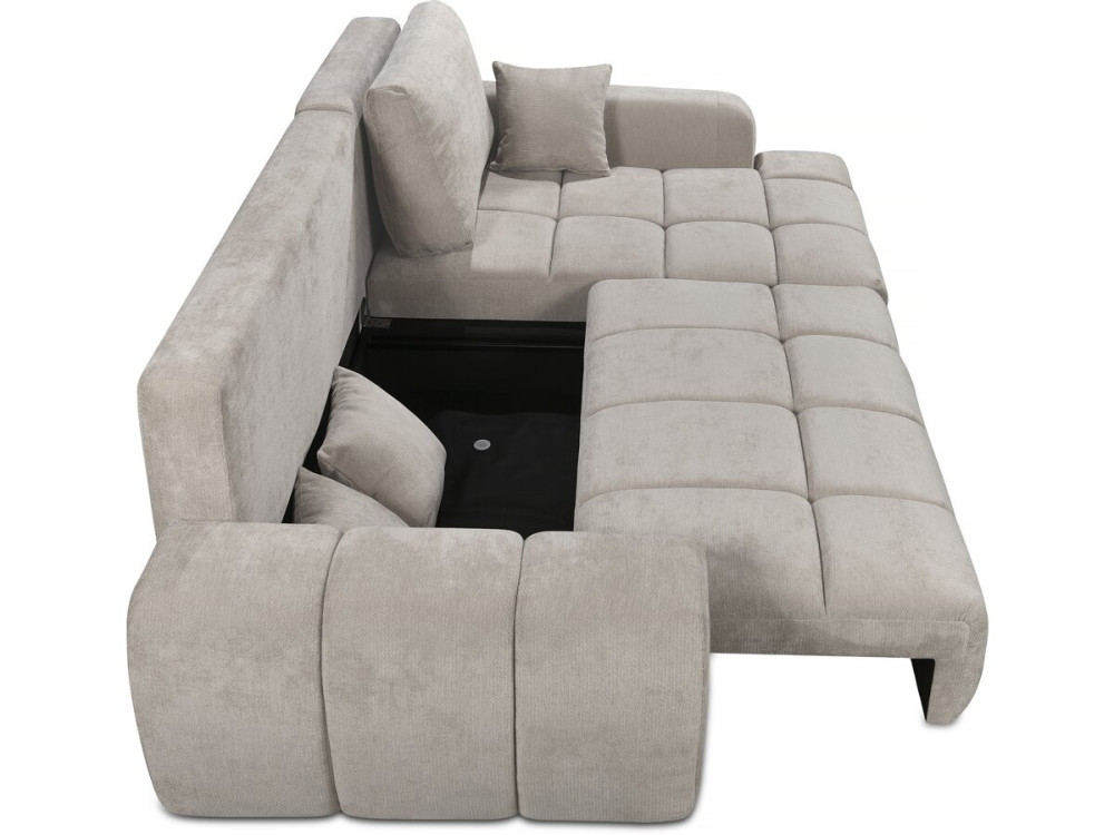 Canapé d'angle droit convertible en tissu chenille "Verneuil" - 3 places - Beige