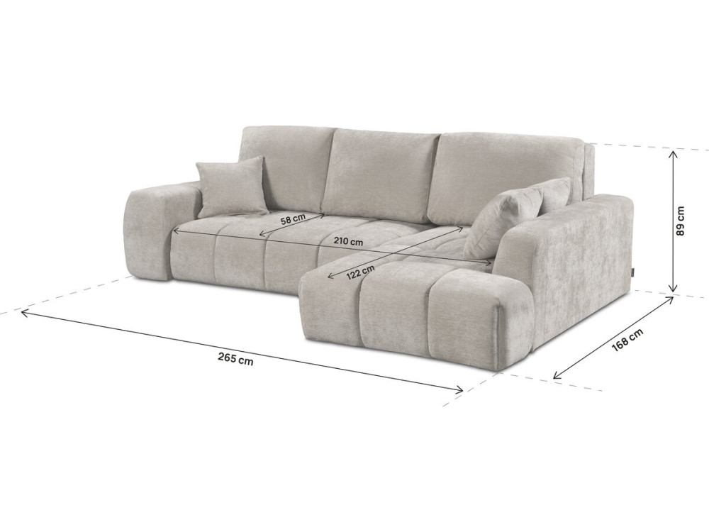 Canapé d'angle droit convertible en tissu chenille "Verneuil" - 3 places - Beige