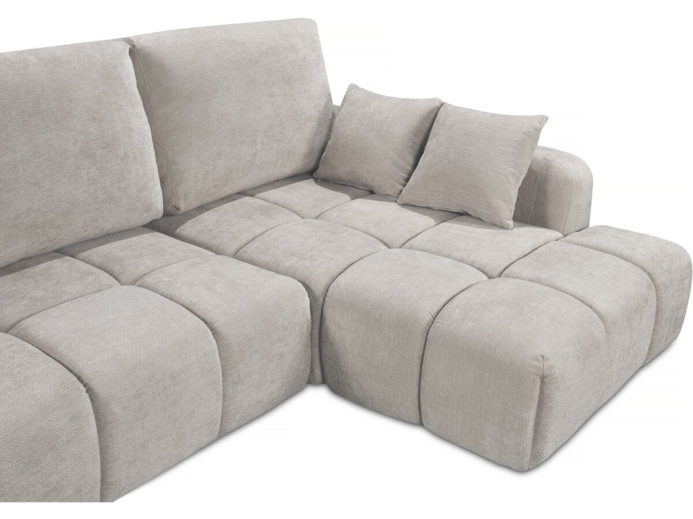 Canapé d'angle droit convertible en tissu chenille "Verneuil" - 3 places - Beige