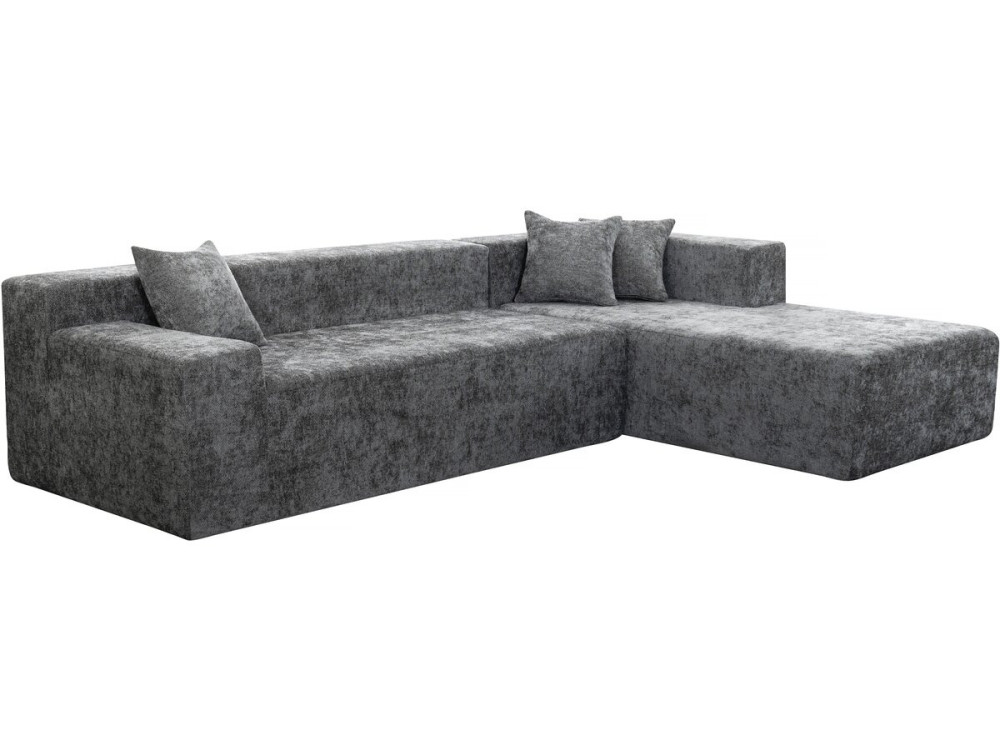 Canapé d'angle en tissu texturé "Tessaro" - 4 places - Gris