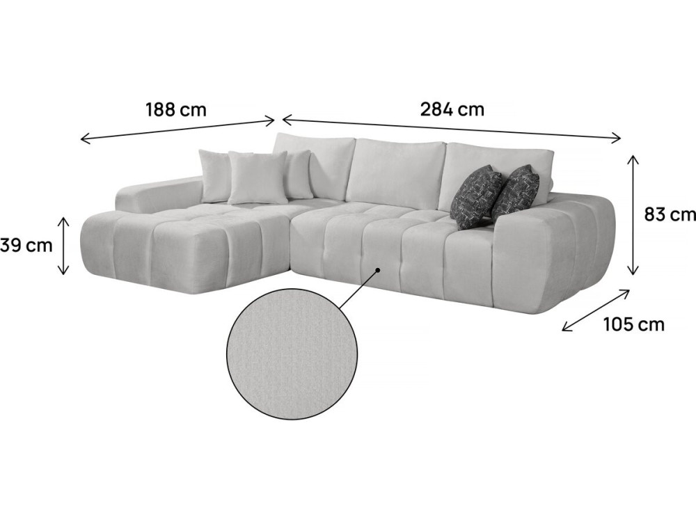 Canapé d'angle gauche en tissu style bubble "Sidonie" - 4 places - Gris