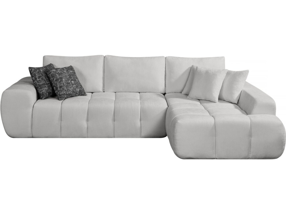 Canapé d'angle droit en tissu style bubble "Sidonie" - 4 places - Gris