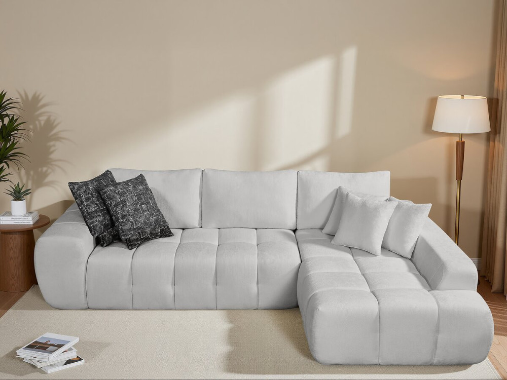 Canapé d'angle droit en tissu style bubble "Sidonie" - 4 places - Gris