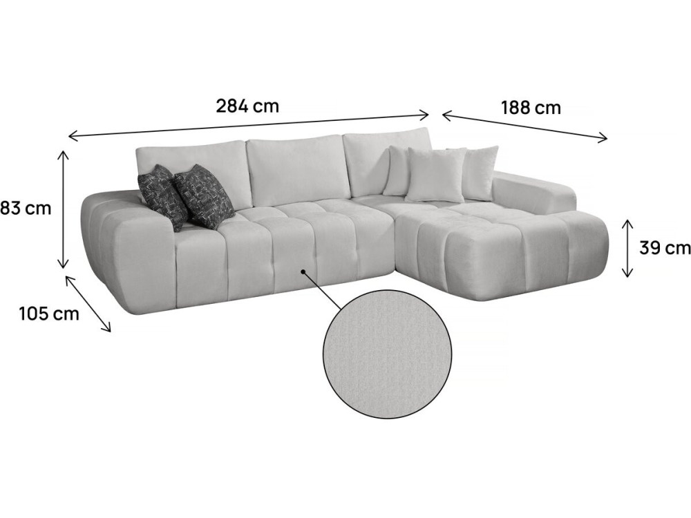 Canapé d'angle droit en tissu style bubble "Sidonie" - 4 places - Gris