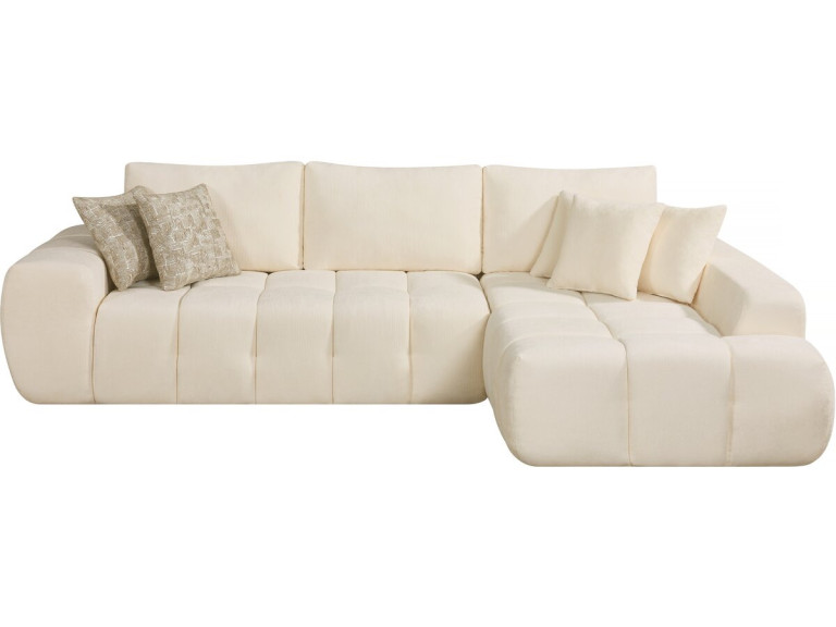 Canapé d'angle droit en tissu style bubble "Sidonie" - 4 places - Beige