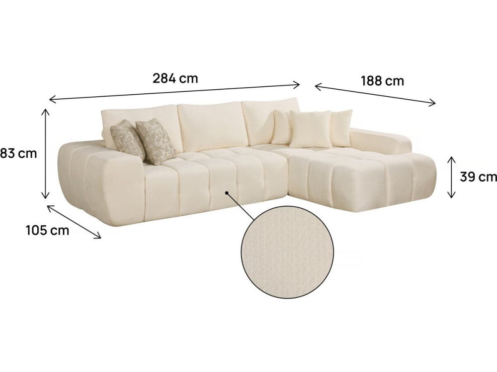 Canapé d'angle droit en tissu style bubble "Sidonie" - 4 places - Beige