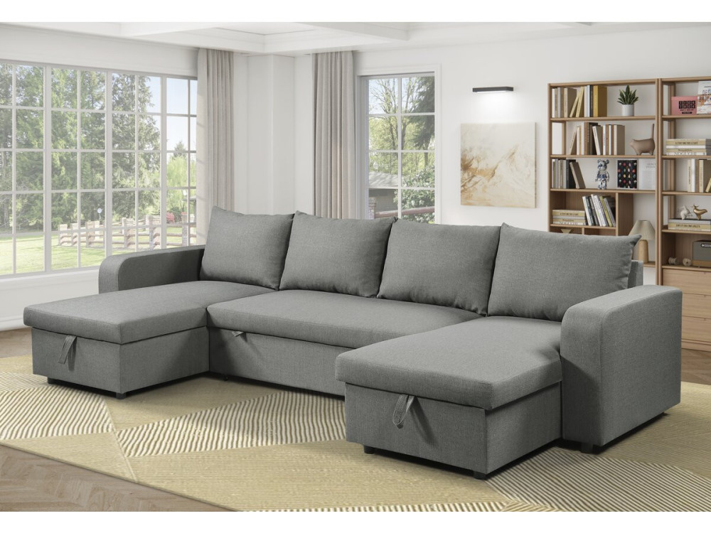 Canapé d'angle panoramique convertible en tissu "Victor" - 4 places - Gris