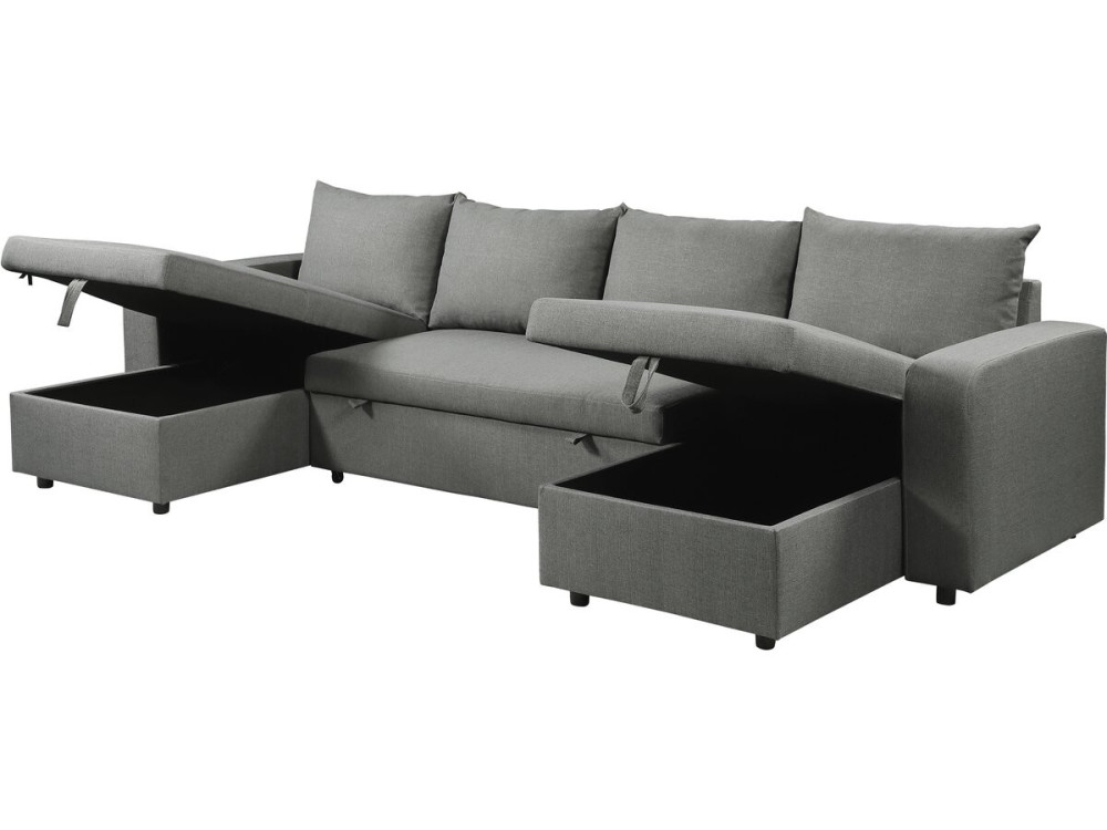 Canapé d'angle panoramique convertible en tissu "Victor" - 4 places - Gris