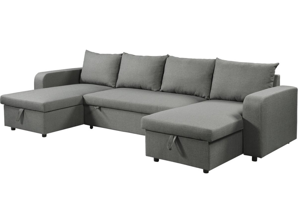 Canapé d'angle panoramique convertible en tissu "Victor" - 4 places - Gris