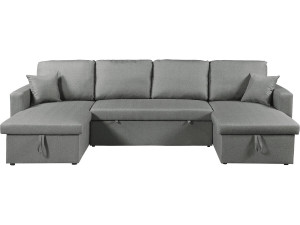 Canapé d'angle panoramique convertible en tissu "Alain" - 4 places - Gris