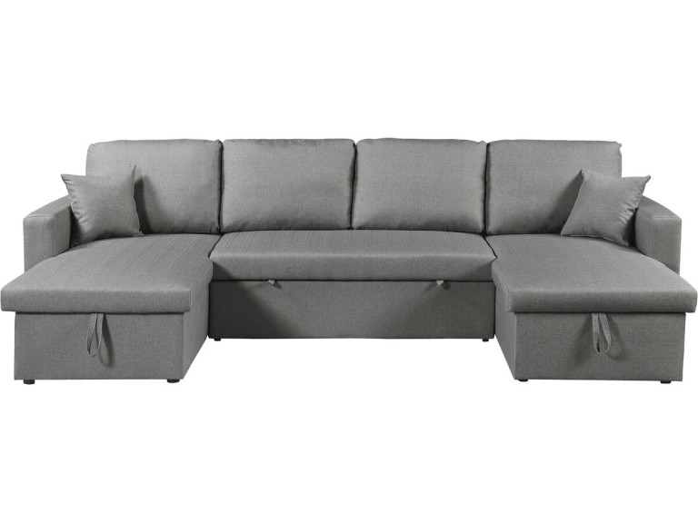 Canapé d'angle panoramique convertible en tissu "Alain" - 4 places - Gris
