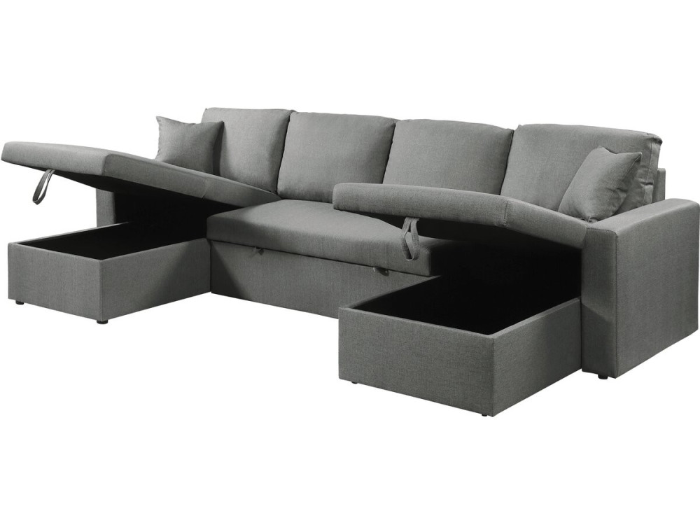 Canapé d'angle panoramique convertible en tissu "Alain" - 4 places - Gris