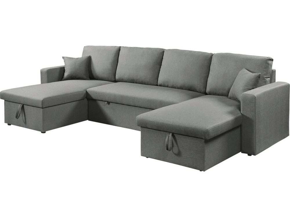 Canapé d'angle panoramique convertible en tissu "Alain" - 4 places - Gris