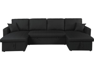Canapé d'angle panoramique convertible en tissu "Alain" - 4 places - Noir