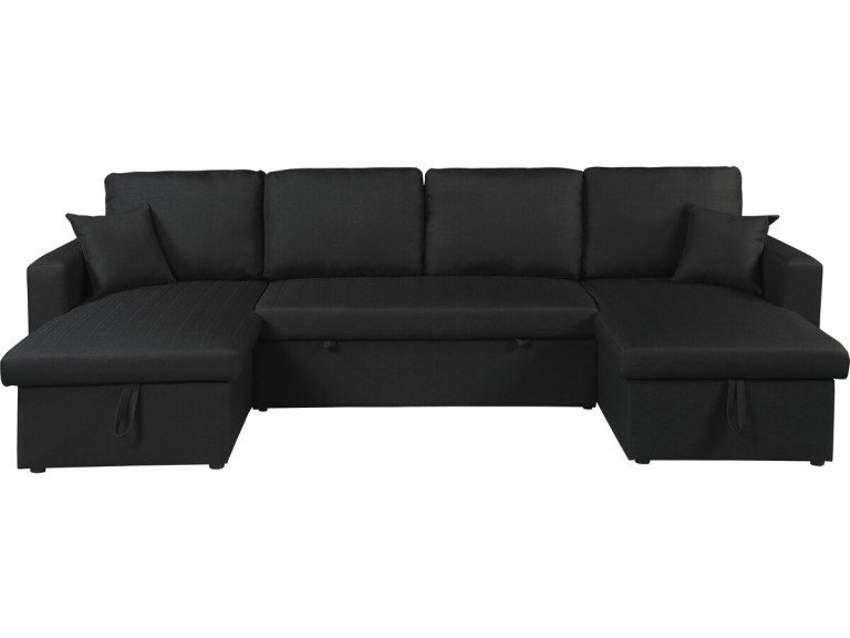 Canapé d'angle panoramique convertible en tissu "Alain" - 4 places - Noir