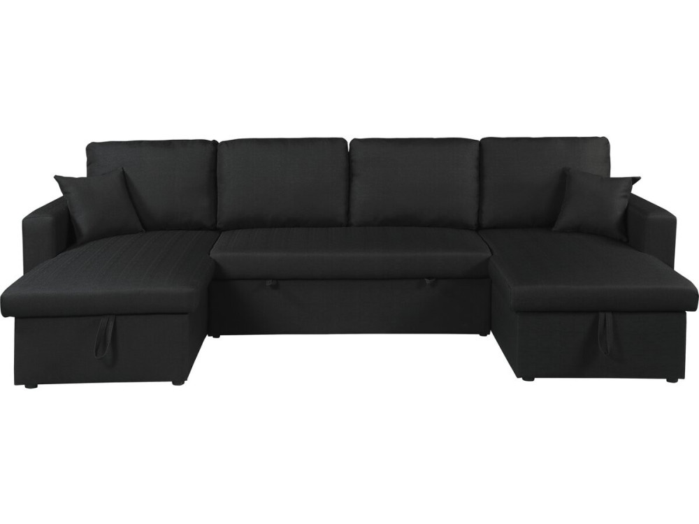 Canapé d'angle panoramique convertible en tissu "Alain" - 4 places - Noir