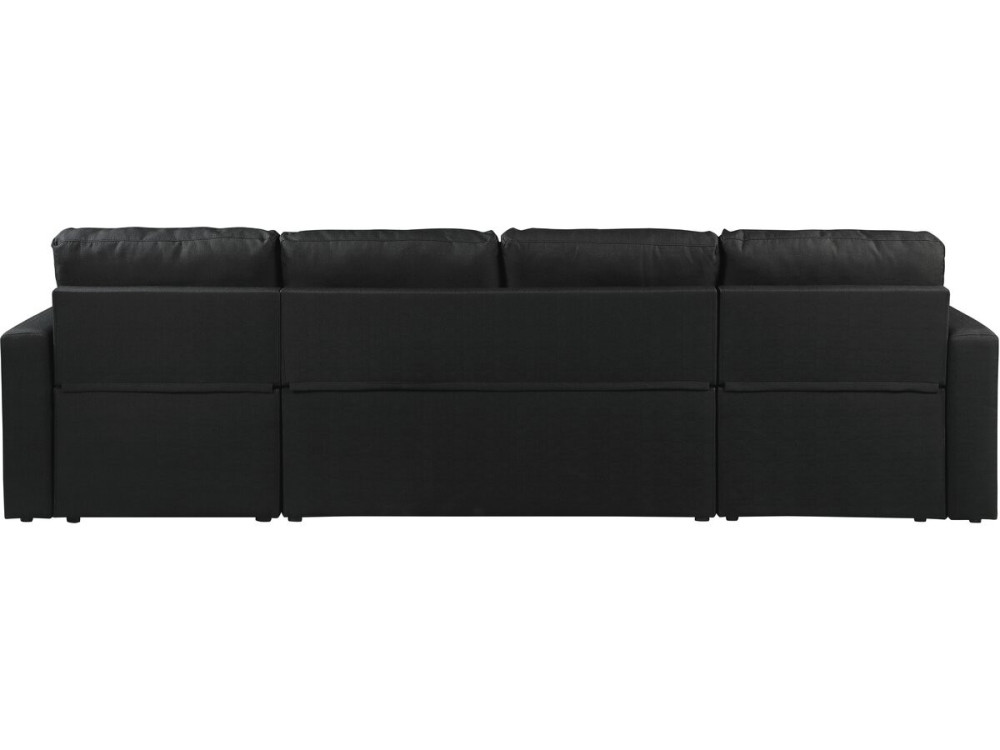 Canapé d'angle panoramique convertible en tissu "Alain" - 4 places - Noir