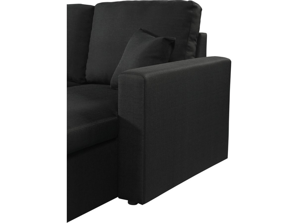 Canapé d'angle panoramique convertible en tissu "Alain" - 4 places - Noir