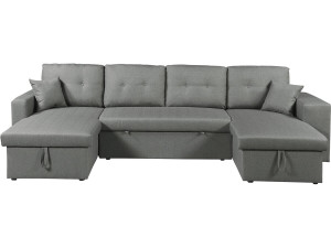 Canapé d'angle panoramique convertible en tissu "Axel" - 4 places - Gris