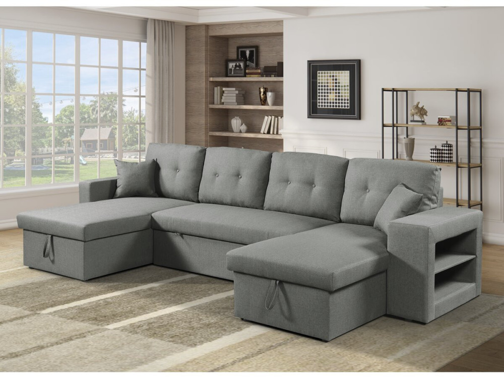 Canapé d'angle panoramique convertible en tissu "Axel" - 4 places - Gris