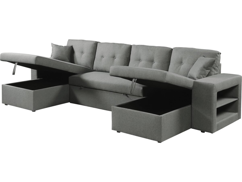Canapé d'angle panoramique convertible en tissu "Axel" - 4 places - Gris