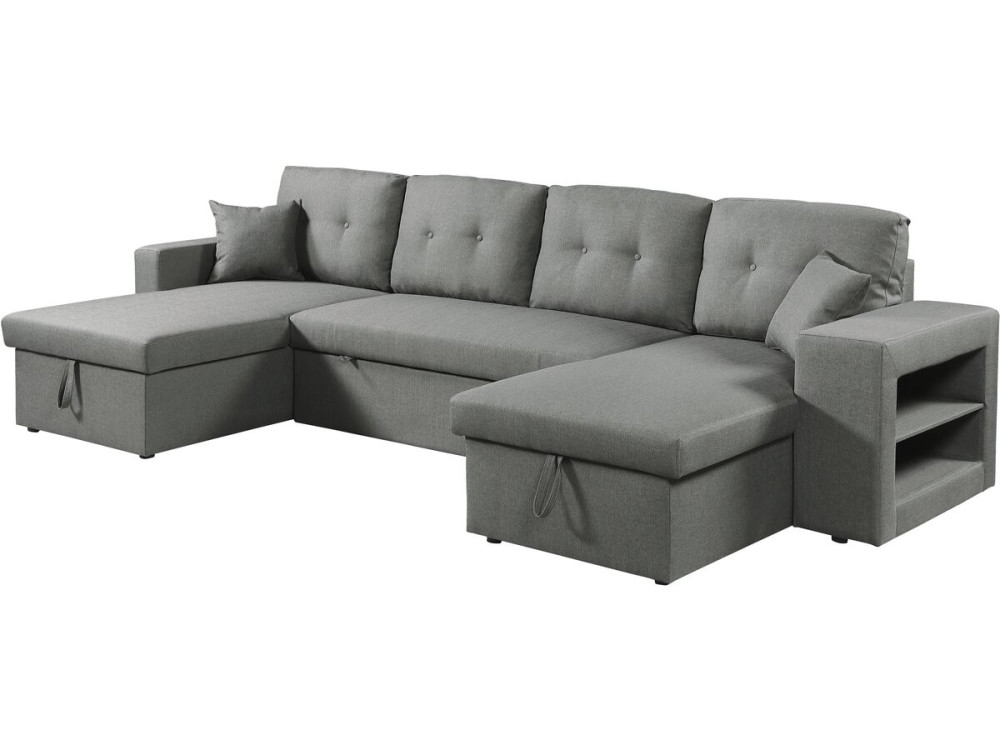 Canapé d'angle panoramique convertible en tissu "Axel" - 4 places - Gris