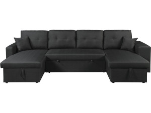 Canapé d'angle panoramique convertible en tissu "Axel" - 4 places - Noir