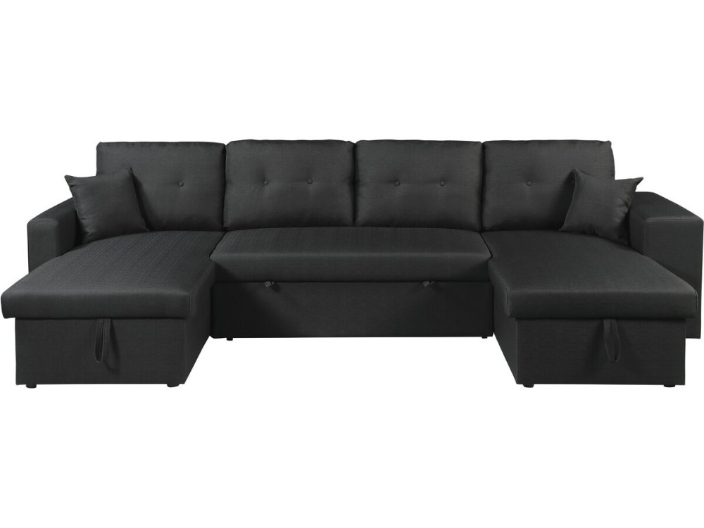 Canapé d'angle panoramique convertible en tissu "Axel" - 4 places - Noir