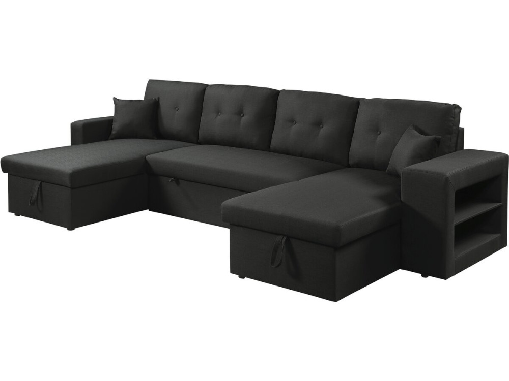 Canapé d'angle panoramique convertible en tissu "Axel" - 4 places - Noir