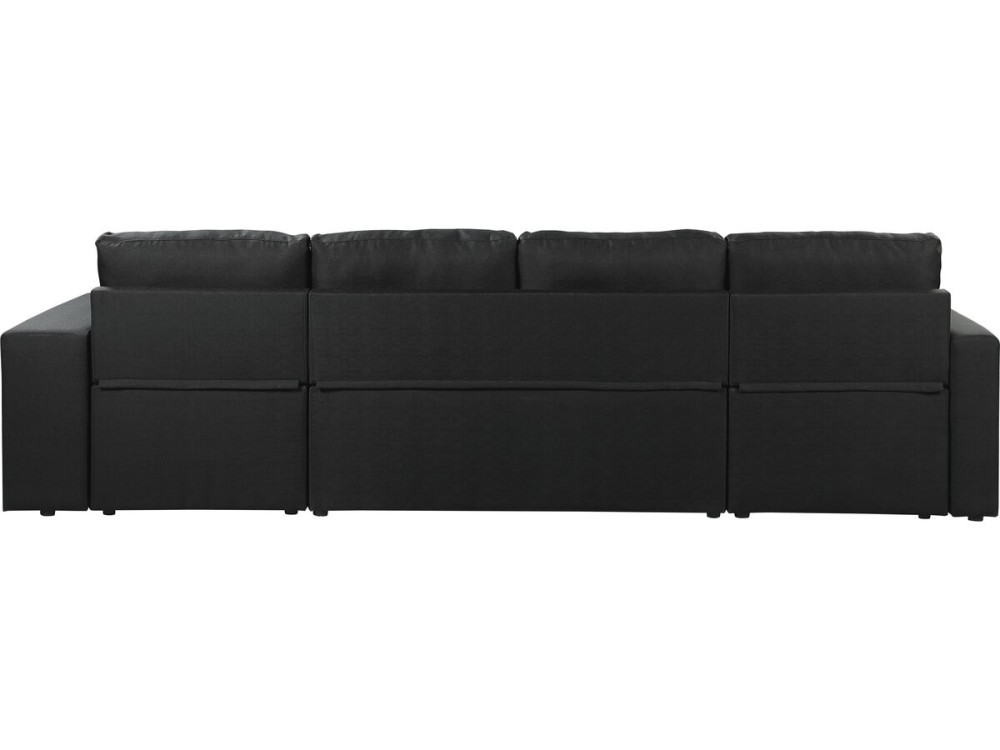 Canapé d'angle panoramique convertible en tissu "Axel" - 4 places - Noir