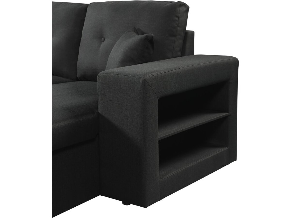 Canapé d'angle panoramique convertible en tissu "Axel" - 4 places - Noir
