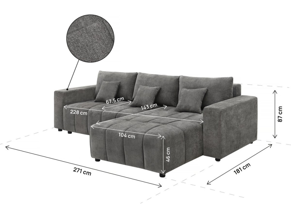 Canapé d'angle réversible/convertible en tissu - "George" - 4 places - Gris